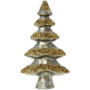 Duża choinka ozdoba na biurko 39cm na pniu Złota