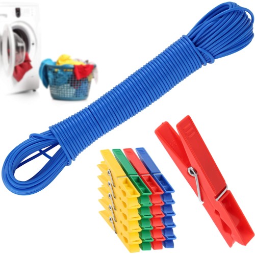 Spinacze klamerki do bielizny 20szt + Linka 20m