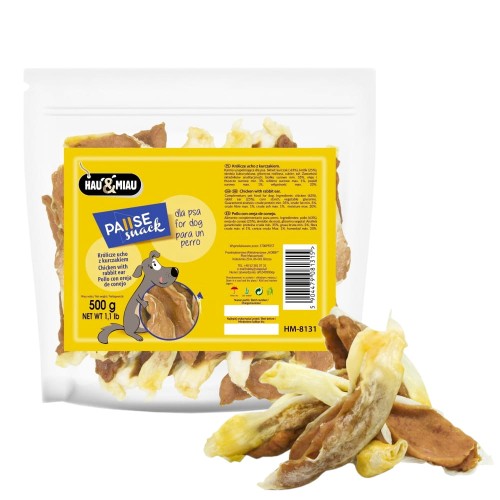 Przysmak psa królicze ucho kurczakiem HauMiau 500g
