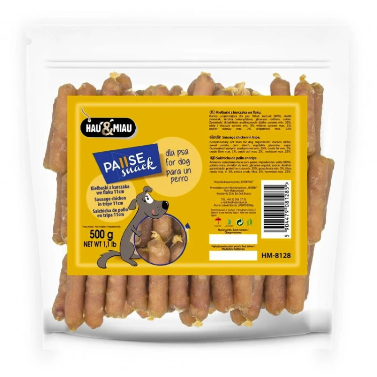 Przysmak, przekąska dla psa miękkie Kiełbaski z Kurczaka HauMiau 500g