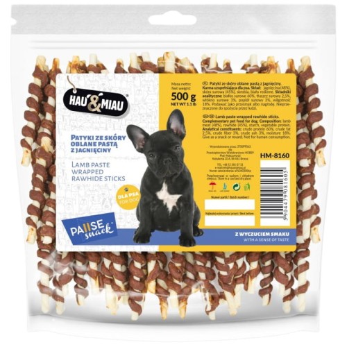 Przysmak, przekąska dla psa Patyki ze skóry z Jagnięciną HauMiau 500g