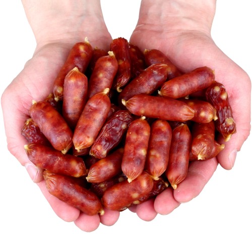 Przysmak, przekąska dla psa miękkie Serdelki z Kaczką (87%) HauMiau 500g