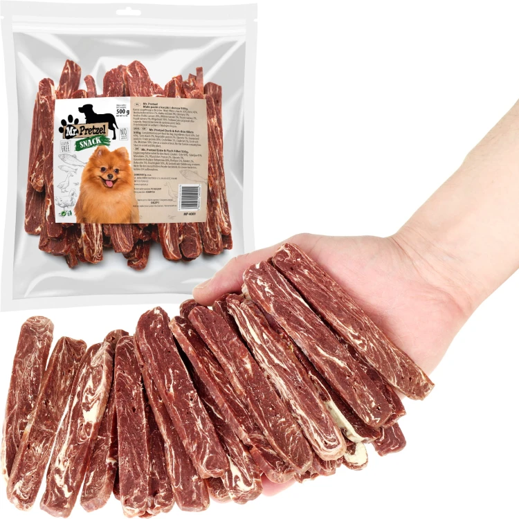 Przysmak, przekąska dla psa Paski, Filety z Kaczki i Dorsza Mr.Pretzel 500g
