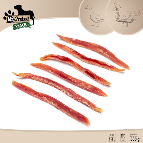 Przysmak, przekąska dla psa Miękkie Paski z Kaczki (92%) Mr.Pretzel 500g