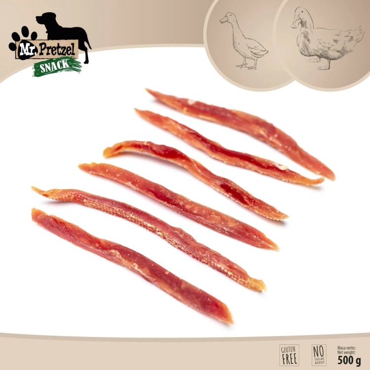 Przysmak, przekąska dla psa Miękkie Paski z Kaczki (92%) Mr.Pretzel 500g