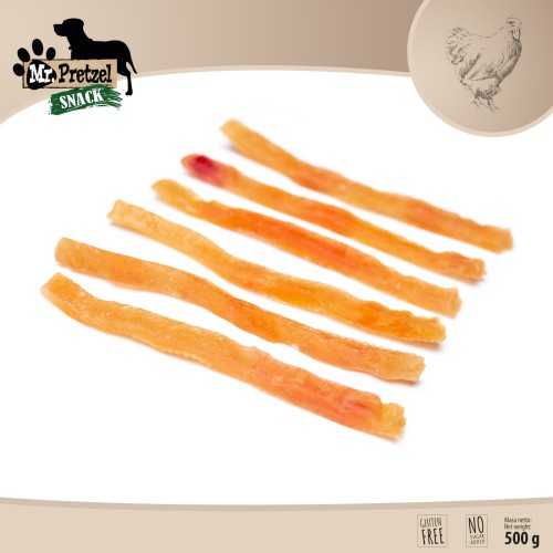 Przysmak, przekąska dla psa Miękkie Paski z Kurczaka (92%) Mr.Pretzel 500g
