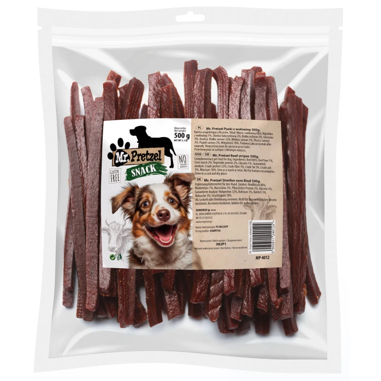 Przysmak, przekąska dla psa Miękkie Paski z Wołowiny (95%) Mr.Pretzel 500g