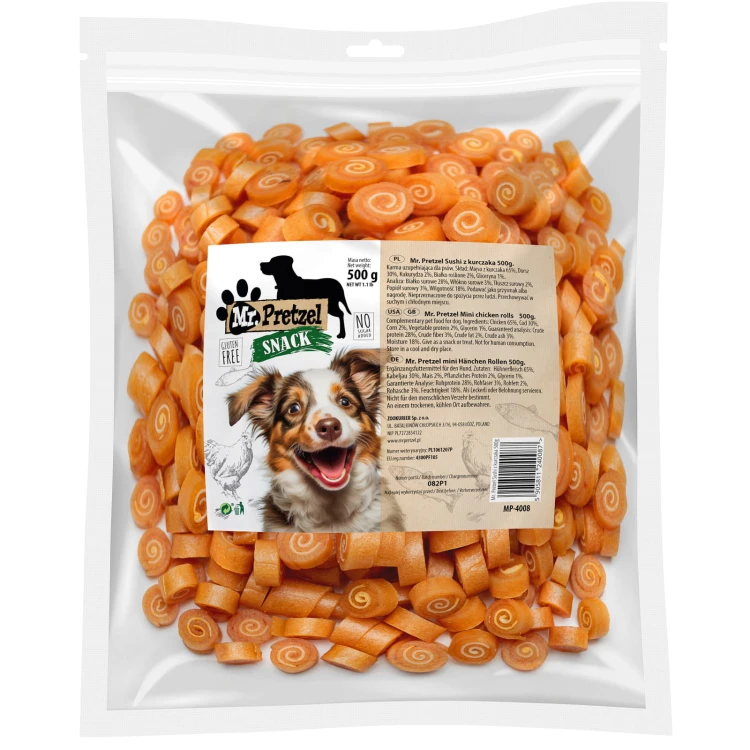Przysmak, przekąska dla psa Sushi z Kurczaka i Dorsza (95%) Mr.Pretzel 500g