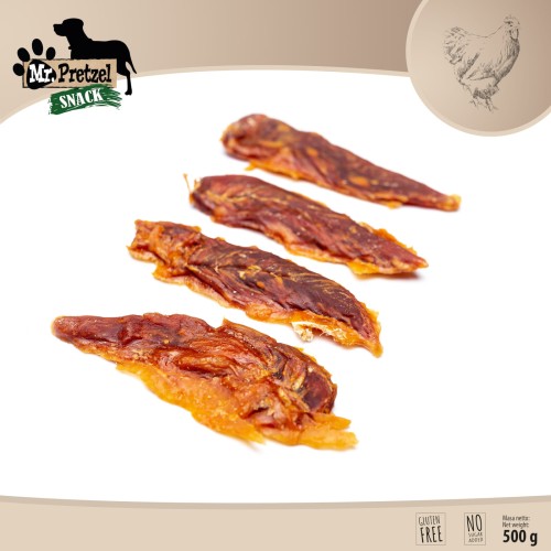 Przysmak, przekąska dla psa Suszone Filety z Kurczaka (92%) Mr.Pretzel 500g
