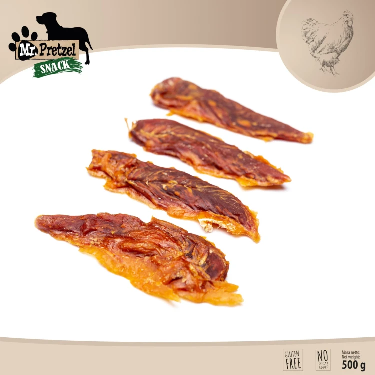 Przysmak, przekąska dla psa Suszone Filety z Kurczaka (92%) Mr.Pretzel 500g