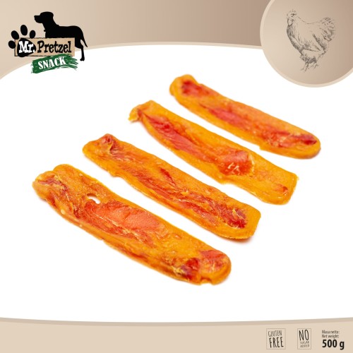 Przysmak, przekąska dla psa Suszone Paski z Kurczaka (92%) Mr.Pretzel 500g