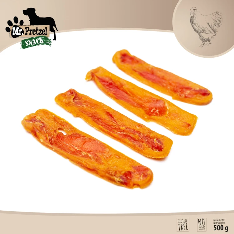 Przysmak, przekąska dla psa Suszone Paski z Kurczaka (92%) Mr.Pretzel 500g