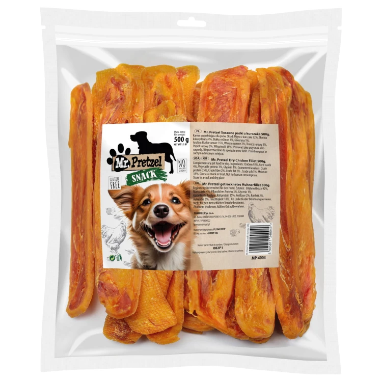 Przysmak, przekąska dla psa Suszone Paski z Kurczaka (92%) Mr.Pretzel 500g