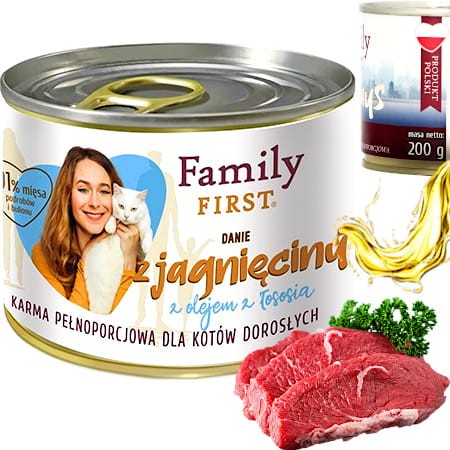 Family First Jagnięcina z olejem z Łososia Karma mokra dla kota 200g