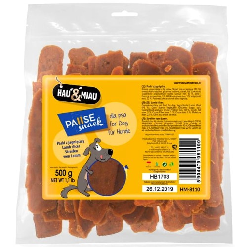 Przysmak, przekąska dla psa Miękkie Paski z Jagnięciną Hau&amp;Miau 500g