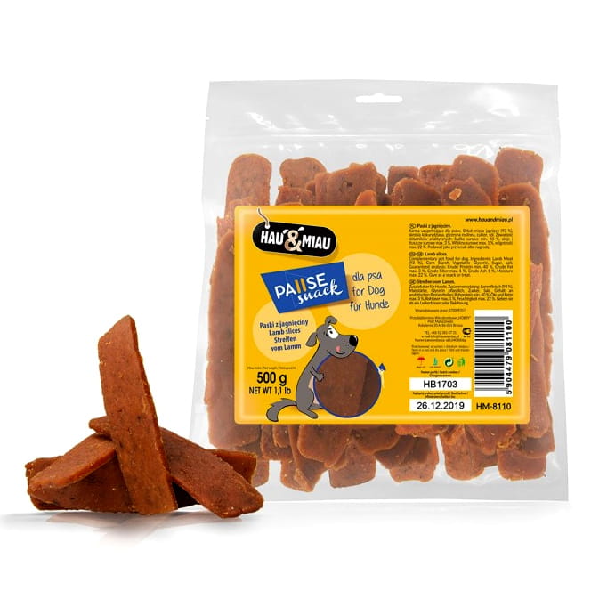 Przysmak, przekąska dla psa Miękkie Paski z Jagnięciną Hau&amp;Miau 500g