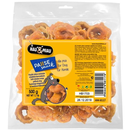 Przysmak, przekąska dla psa Krążki Rybne owinięte Kurczakiem Hau&amp;Miau 500g