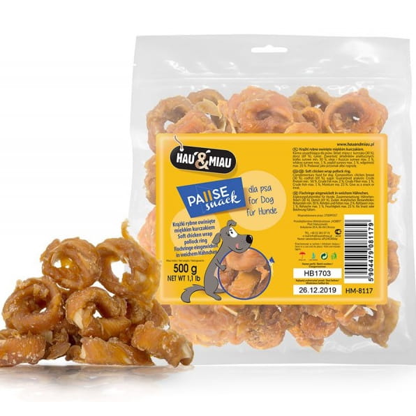 Przysmak, przekąska dla psa Krążki Rybne owinięte Kurczakiem Hau&amp;Miau 500g