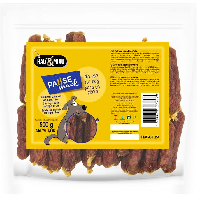 Przysmak, przekąska dla psa Miękkie Kiełbaski z Kaczki Hau&amp;Miau 500g