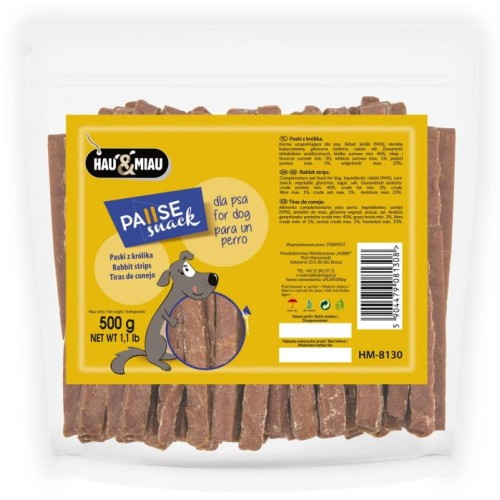 Przysmak, przekąska dla psa Miękkie Paski z Królika (92%) Hau&amp;Miau 500g