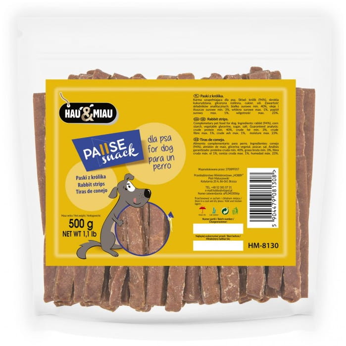 Przysmak, przekąska dla psa Miękkie Paski z Królika (92%) Hau&amp;Miau 500g