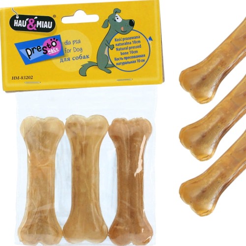Kość prasowana naturalna przysmak gryzak dla Psa Hau&amp;Miau 10 cm, 3 szt.