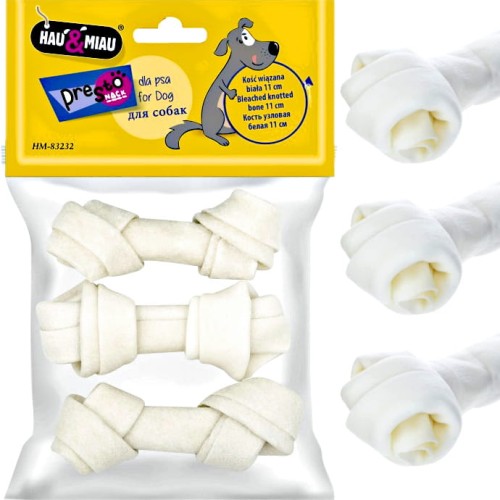 Kość wiązana naturalna przysmak smakołyk gryzak dla Psa Hau&amp;Miau 11cm, 3szt