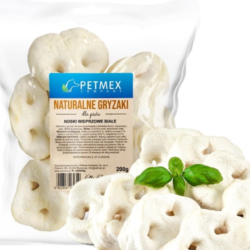 Przysmak naturalny gryzak dla psa Noski Wieprzowe Białe Suszone Petmex 200g