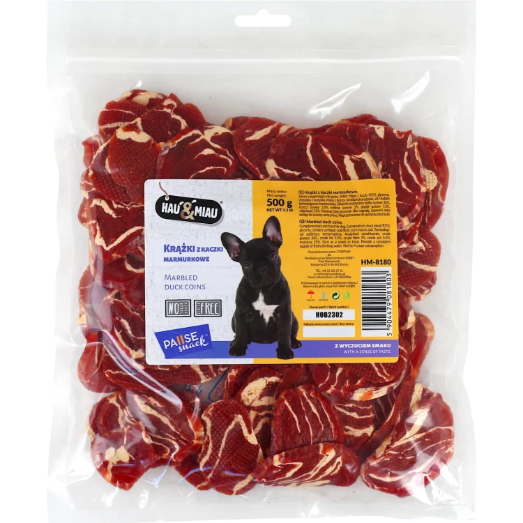 Przysmak przekąska dla psa Miękkie Krążki z Kaczki Marmurkowe Hau&amp;Miau 500g