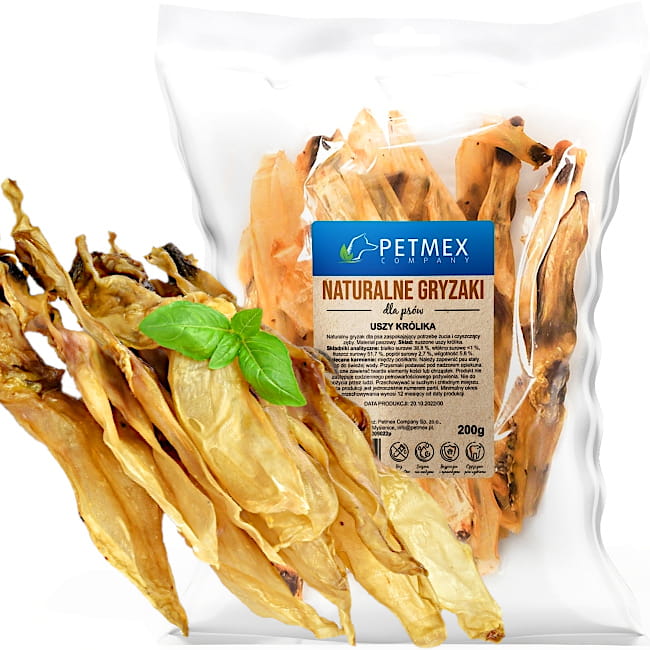 Przysmak naturalny gryzak dla psa Suszone Ucho, Uszy Królika Petmex 200 g