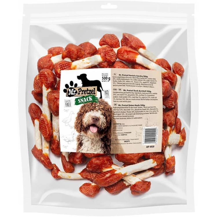 Przysmak, przekąska dla psa Hantel / Kość z Kaczką Mr.Pretzel 500g