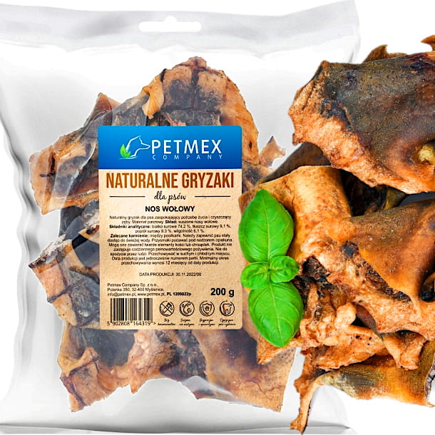 Przysmak, naturalny gryzak dla psa Nos, Nosy Wołowe Petmex 200g