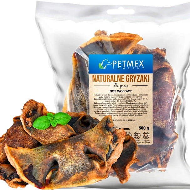 Przysmak, naturalny gryzak dla psa Nos, Nosy Wołowe Petmex 500g