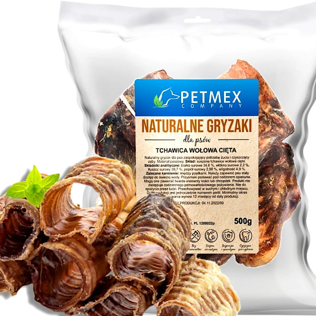 Przysmak, naturalny gryzak dla psa Tchawica Wołowa Cięta Petmex 500g