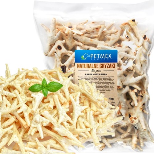 Przysmak naturalny gryzak psa Suszone Białe Kurze Łapki, Nóżki Petmex 1kg
