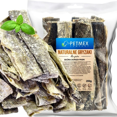 Przysmak, naturalny gryzak dla psa Suszona Skóra Dorsza Paski Petmex 200g