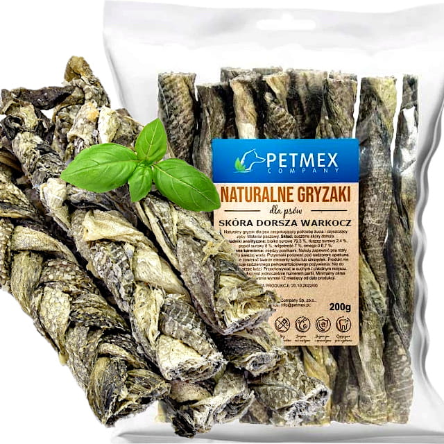 Przysmak, naturalny gryzak dla psa Suszona Skóra Dorsza Warkocz Petmex 200g