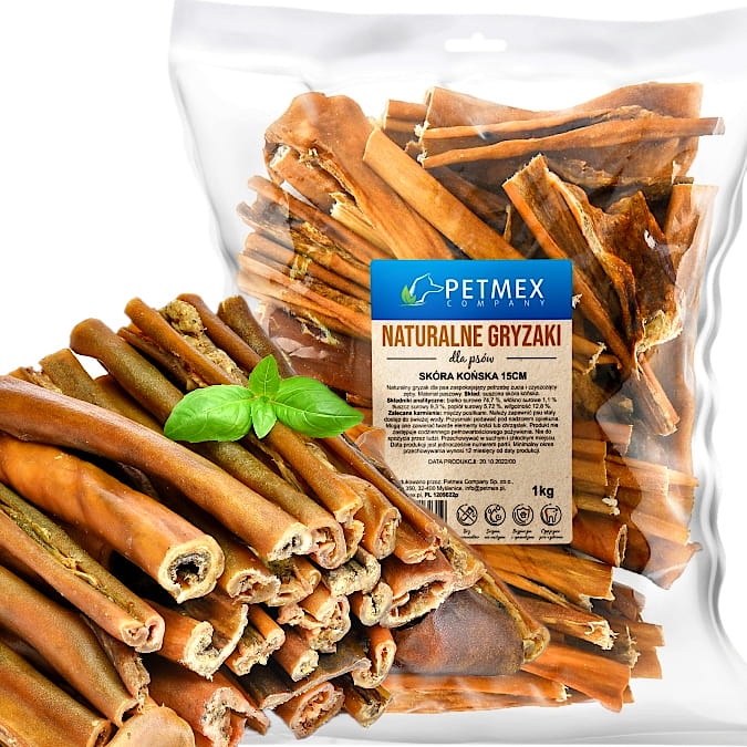 Przysmak, naturalny gryzak dla psa Suszona Skóra Końska Petmex 15 cm, 1kg