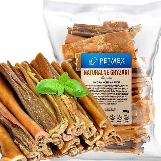 Przysmak, naturalny gryzak dla psa Suszona Skóra Końska Petmex 15 cm, 500g