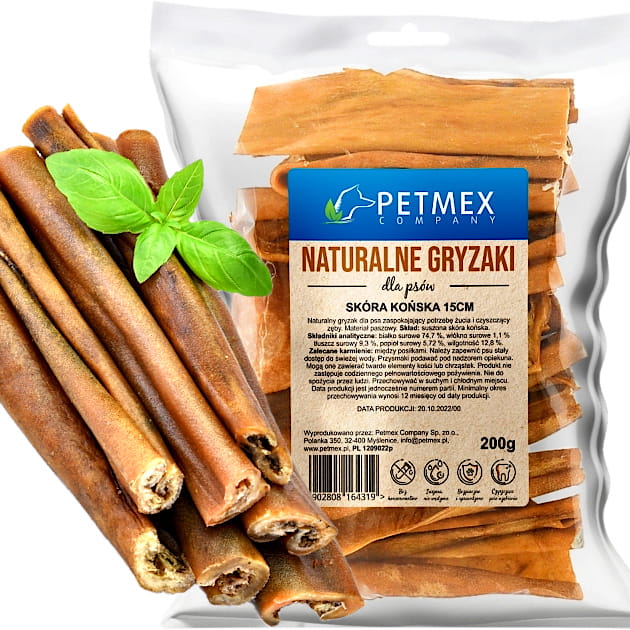 Przysmak, naturalny gryzak dla psa Suszona Skóra Końska Petmex 15 cm, 200g