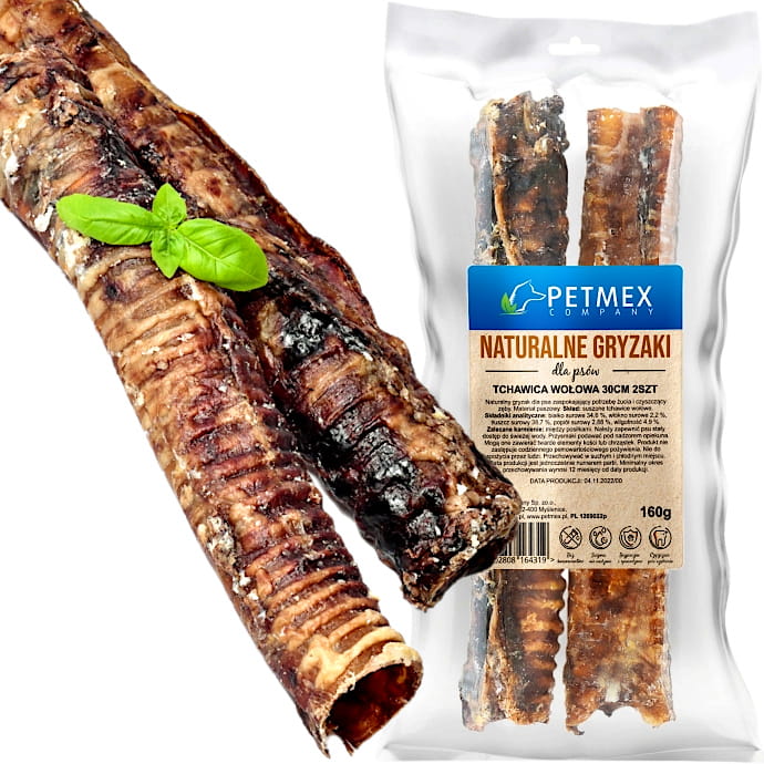 Przysmak, naturalny gryzak dla psa Tchawica Wołowa Petmex 30cm, 2szt.