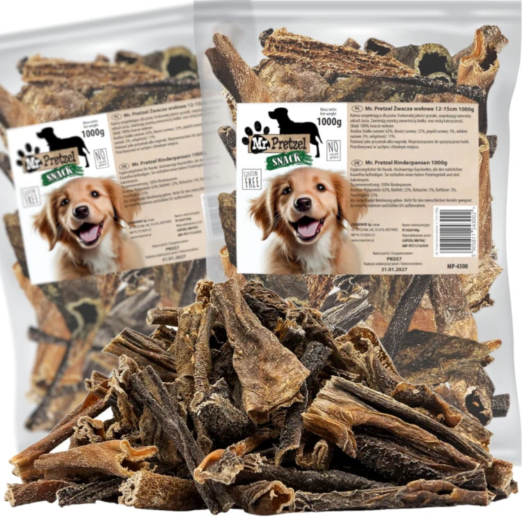 Przysmak, naturalny gryzak dla psa Suszone Żwacze Wołowe Mr. Pretzel 2x1kg