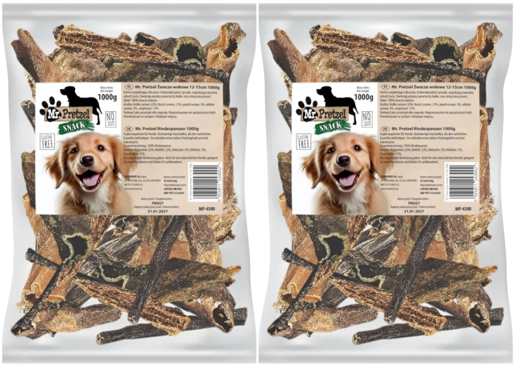 Przysmak, naturalny gryzak dla psa Suszone Żwacze Wołowe Mr. Pretzel 2x1kg