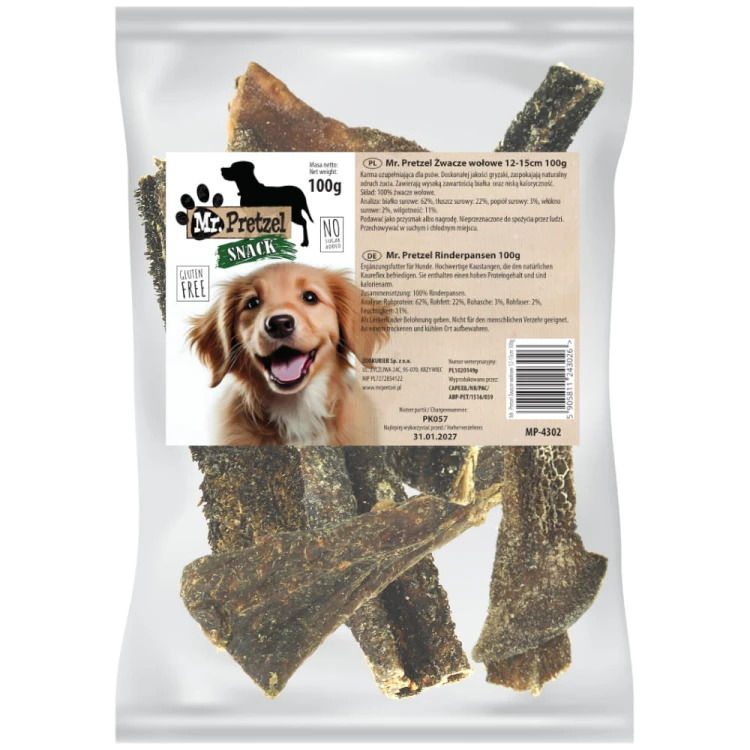 Przysmak, naturalny gryzak dla psa Suszone Żwacze Wołowe Mr. Pretzel 100g