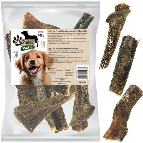 Przysmak, naturalny gryzak dla psa Suszone Żwacze Wołowe Mr. Pretzel 100g