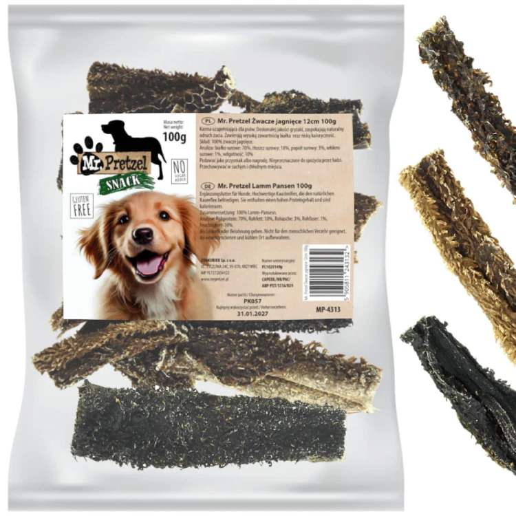 Przysmak, naturalny gryzak dla psa Suszone Żwacze Jagnięce Mr. Pretzel 100g