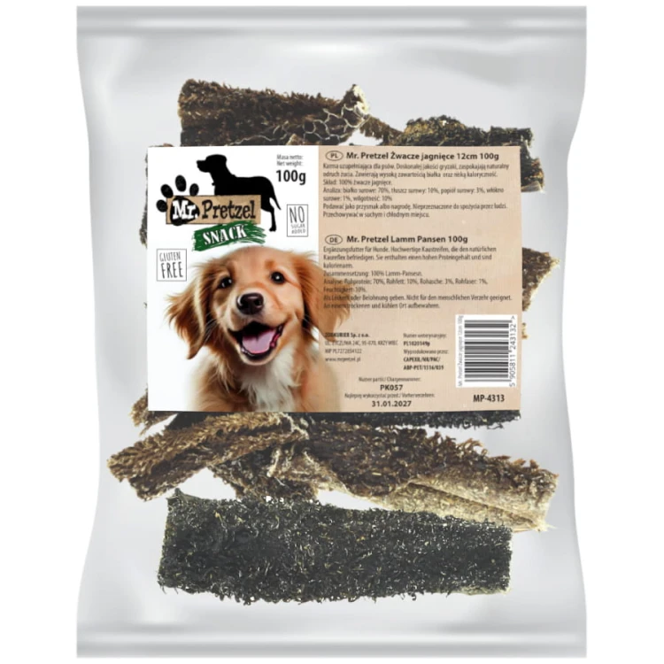 Przysmak, naturalny gryzak dla psa Suszone Żwacze Jagnięce Mr. Pretzel 100g