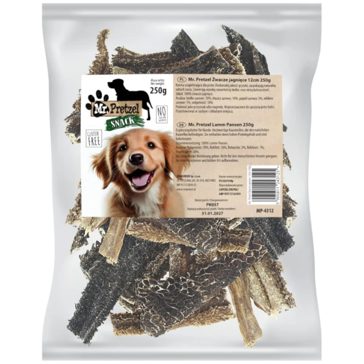 Przysmak, naturalny gryzak dla psa Suszone Żwacze Jagnięce Mr. Pretzel 250g