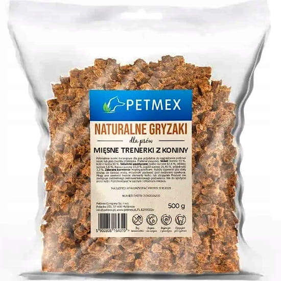 Przysmak dla psa, treserki, trenerki mięsne kostki z Koniny Petmex 500g