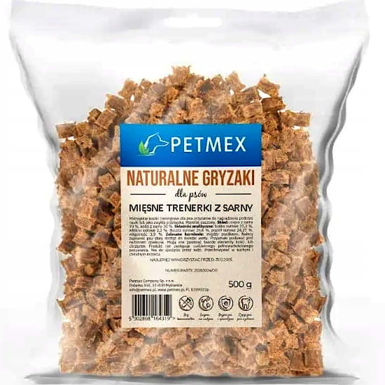 Przysmak dla psa, treserki, trenerki mięsne kostki z Sarny Petmex 500g